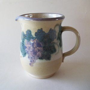 Vintage Quyle Kilns Pottery Pitcher, Murphys CA, Hand Painted Grapes & Leaves